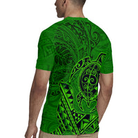Hawaii Monk Seal and Dolphin Rugby Jersey Polynesian Kakau Pattern Green LT03 - Polynesian Pride