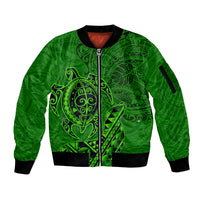 Hawaii Monk Seal and Dolphin Sleeve Zip Bomber Jacket Polynesian Kakau Pattern Green LT03 Unisex Green - Polynesian Pride