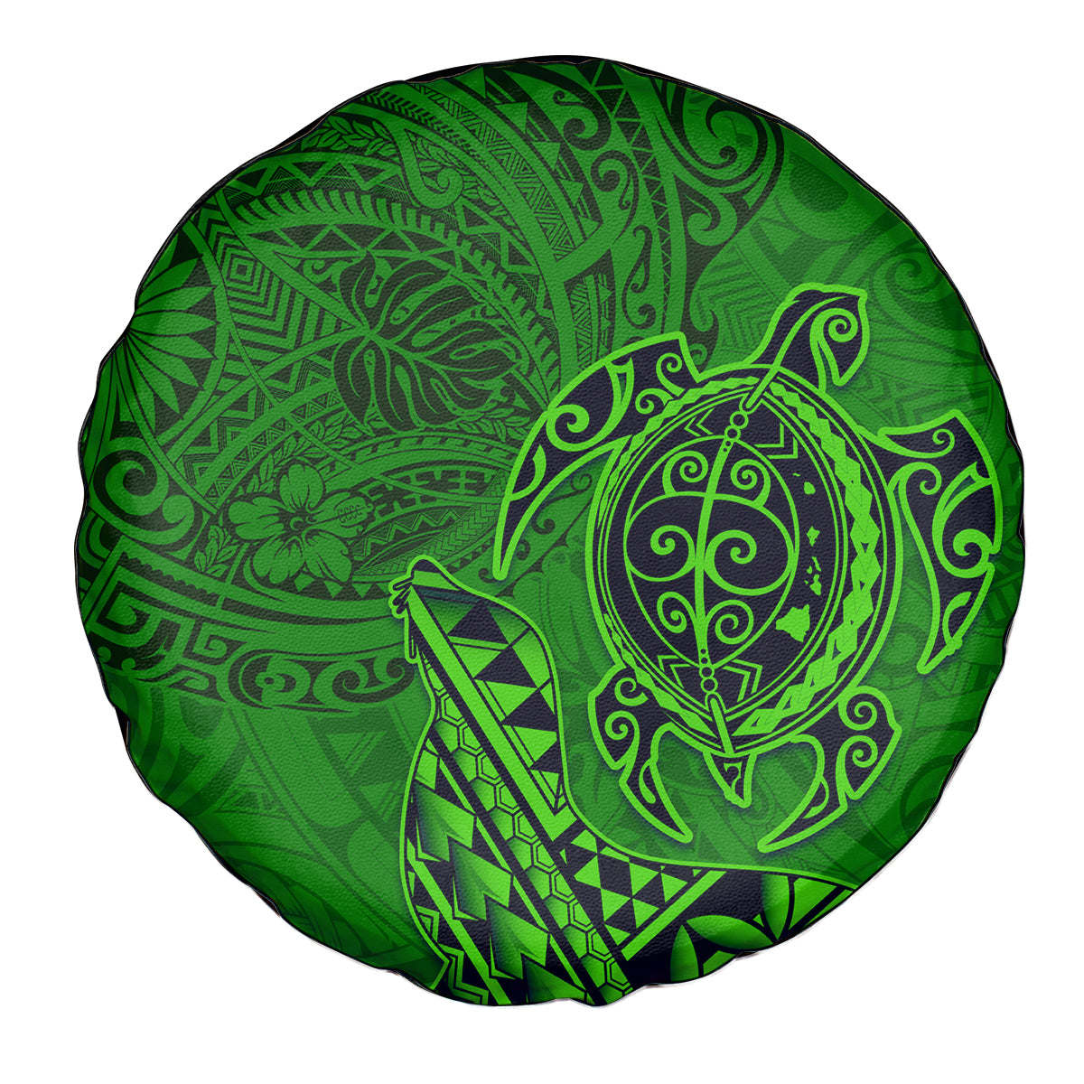 Hawaii Monk Seal and Dolphin Spare Tire Cover Polynesian Kakau Pattern Green LT03 - Polynesian Pride