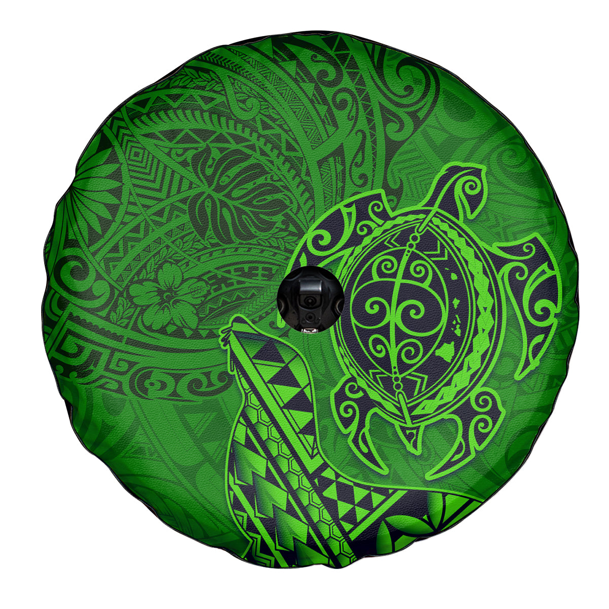 Hawaii Monk Seal and Dolphin Spare Tire Cover Polynesian Kakau Pattern Green LT03 - Polynesian Pride