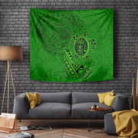 Hawaii Monk Seal and Dolphin Tapestry Polynesian Kakau Pattern Green