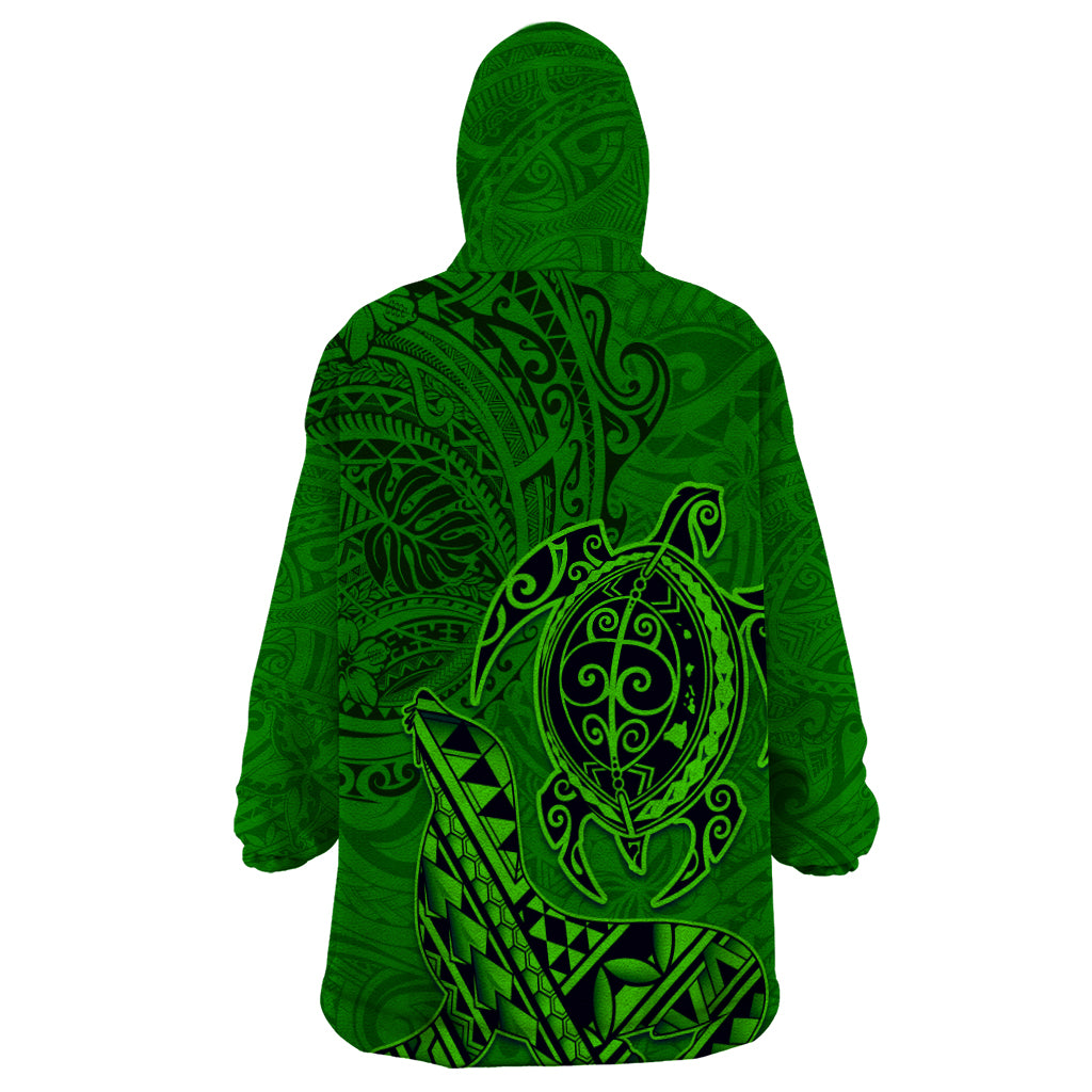 Hawaii Monk Seal and Dolphin Wearable Blanket Hoodie Polynesian Kakau Pattern Green LT03 - Polynesian Pride