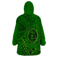 Hawaii Monk Seal and Dolphin Wearable Blanket Hoodie Polynesian Kakau Pattern Green LT03 - Polynesian Pride