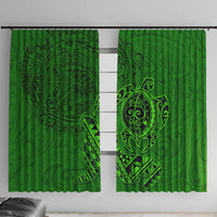 Hawaii Monk Seal and Dolphin Window Curtain Polynesian Kakau Pattern Green LT03 With Hooks Green - Polynesian Pride