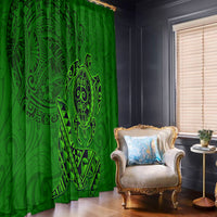 Hawaii Monk Seal and Dolphin Window Curtain Polynesian Kakau Pattern Green LT03 - Polynesian Pride