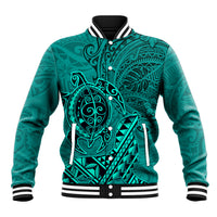 Hawaii Monk Seal and Dolphin Baseball Jacket Polynesian Kakau Pattern Turquoise LT03 Unisex Turquoise - Polynesian Pride