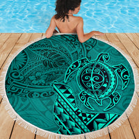Hawaii Monk Seal and Dolphin Beach Blanket Polynesian Kakau Pattern Turquoise LT03 - Polynesian Pride