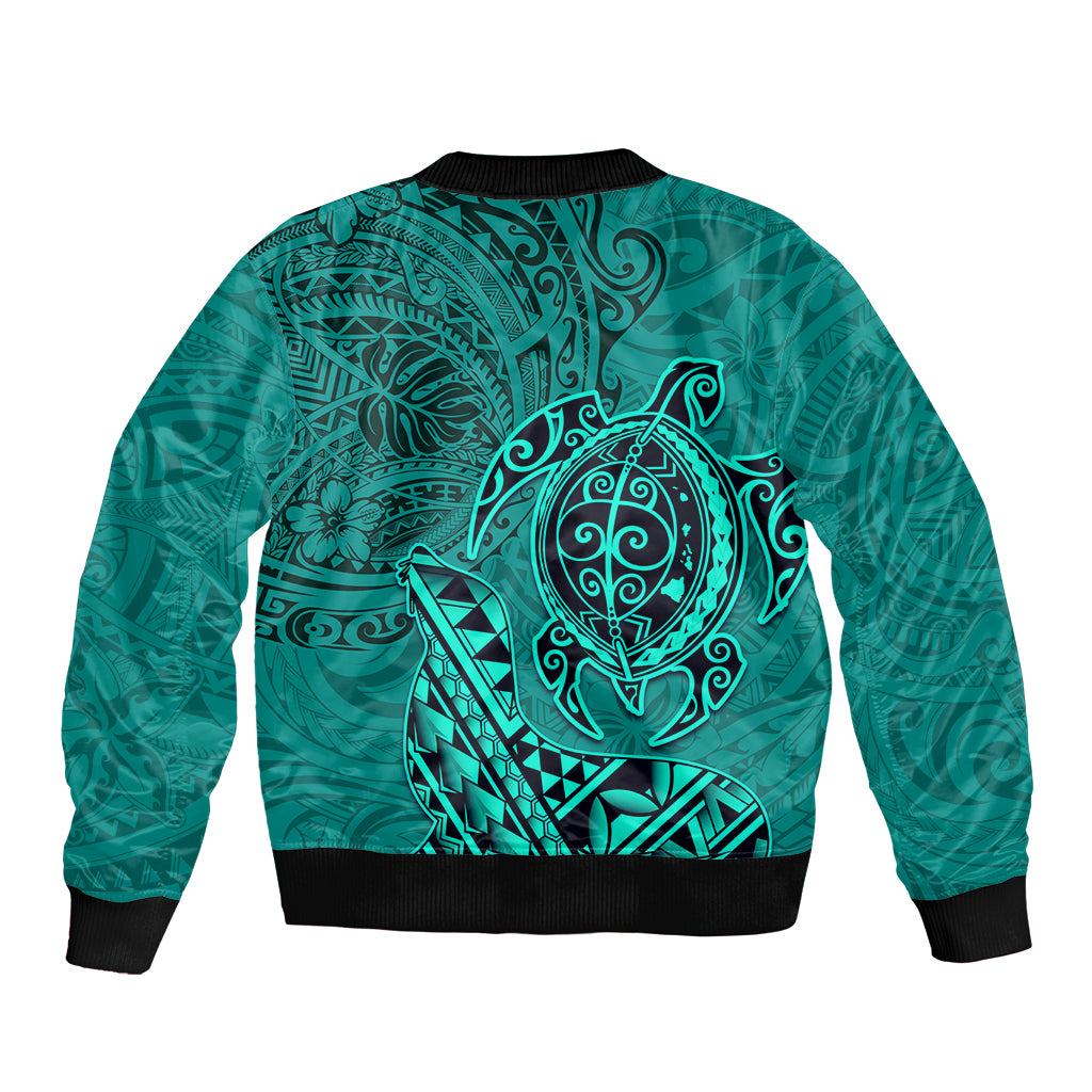 Hawaii Monk Seal and Dolphin Bomber Jacket Polynesian Kakau Pattern Turquoise LT03 - Polynesian Pride