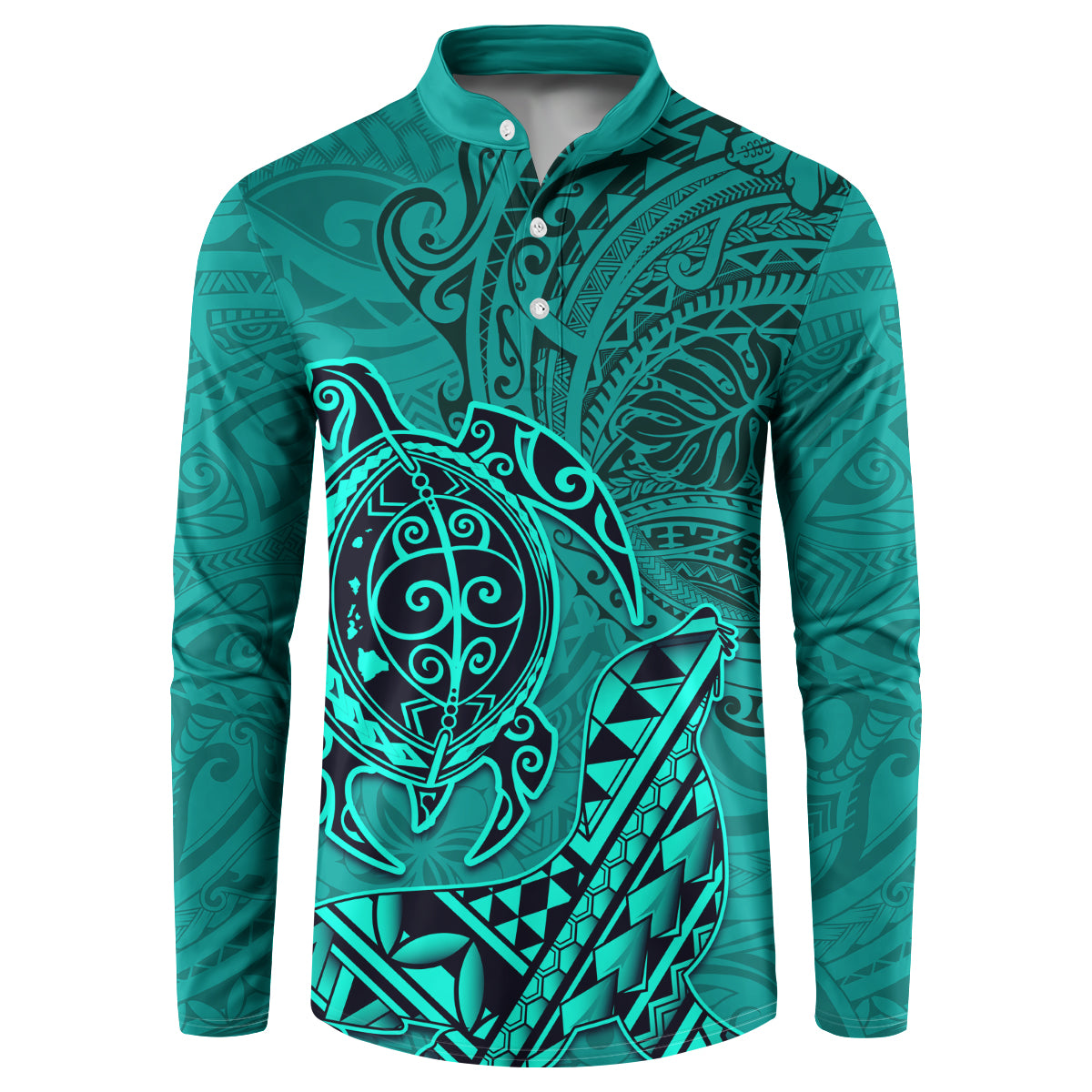 Hawaii Monk Seal and Dolphin Button Sweatshirt Polynesian Kakau Pattern Turquoise LT03 Turquoise - Polynesian Pride