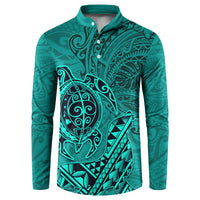 Hawaii Monk Seal and Dolphin Button Sweatshirt Polynesian Kakau Pattern Turquoise LT03 Turquoise - Polynesian Pride