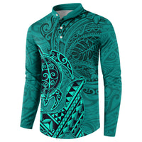 Hawaii Monk Seal and Dolphin Button Sweatshirt Polynesian Kakau Pattern Turquoise LT03 - Polynesian Pride