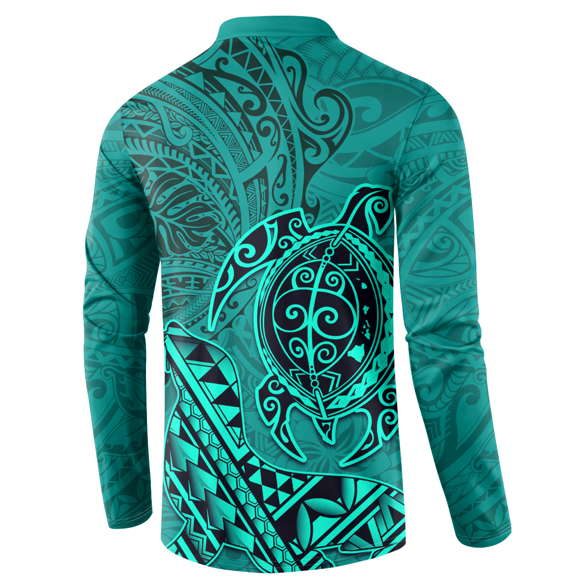 Hawaii Monk Seal and Dolphin Button Sweatshirt Polynesian Kakau Pattern Turquoise LT03 - Polynesian Pride