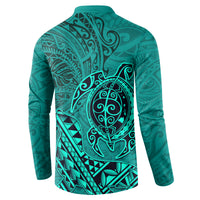 Hawaii Monk Seal and Dolphin Button Sweatshirt Polynesian Kakau Pattern Turquoise LT03 - Polynesian Pride