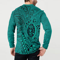 Hawaii Monk Seal and Dolphin Button Sweatshirt Polynesian Kakau Pattern Turquoise LT03 - Polynesian Pride