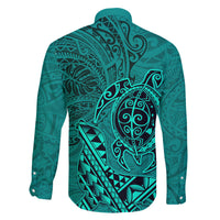 Hawaii Monk Seal and Dolphin Family Matching Mermaid Dress and Hawaiian Shirt Polynesian Kakau Pattern Turquoise