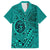 Hawaii Monk Seal and Dolphin Family Matching Off Shoulder Maxi Dress and Hawaiian Shirt Polynesian Kakau Pattern Turquoise