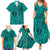 Hawaii Monk Seal and Dolphin Family Matching Summer Maxi Dress and Hawaiian Shirt Polynesian Kakau Pattern Turquoise