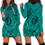 Hawaii Monk Seal and Dolphin Hoodie Dress Polynesian Kakau Pattern Turquoise