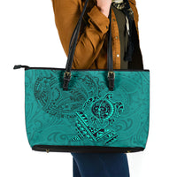 Hawaii Monk Seal and Dolphin Leather Tote Bag Polynesian Kakau Pattern Turquoise LT03 - Polynesian Pride