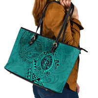 Hawaii Monk Seal and Dolphin Leather Tote Bag Polynesian Kakau Pattern Turquoise LT03 - Polynesian Pride