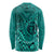 Hawaii Monk Seal and Dolphin Long Sleeve Shirt Polynesian Kakau Pattern Turquoise