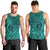 Hawaii Monk Seal and Dolphin Men Tank Top Polynesian Kakau Pattern Turquoise