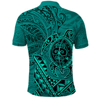 Hawaii Monk Seal and Dolphin Polo Shirt Polynesian Kakau Pattern Turquoise