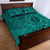 Hawaii Monk Seal and Dolphin Quilt Bed Set Polynesian Kakau Pattern Turquoise