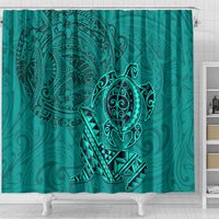 Hawaii Monk Seal and Dolphin Shower Curtain Polynesian Kakau Pattern Turquoise