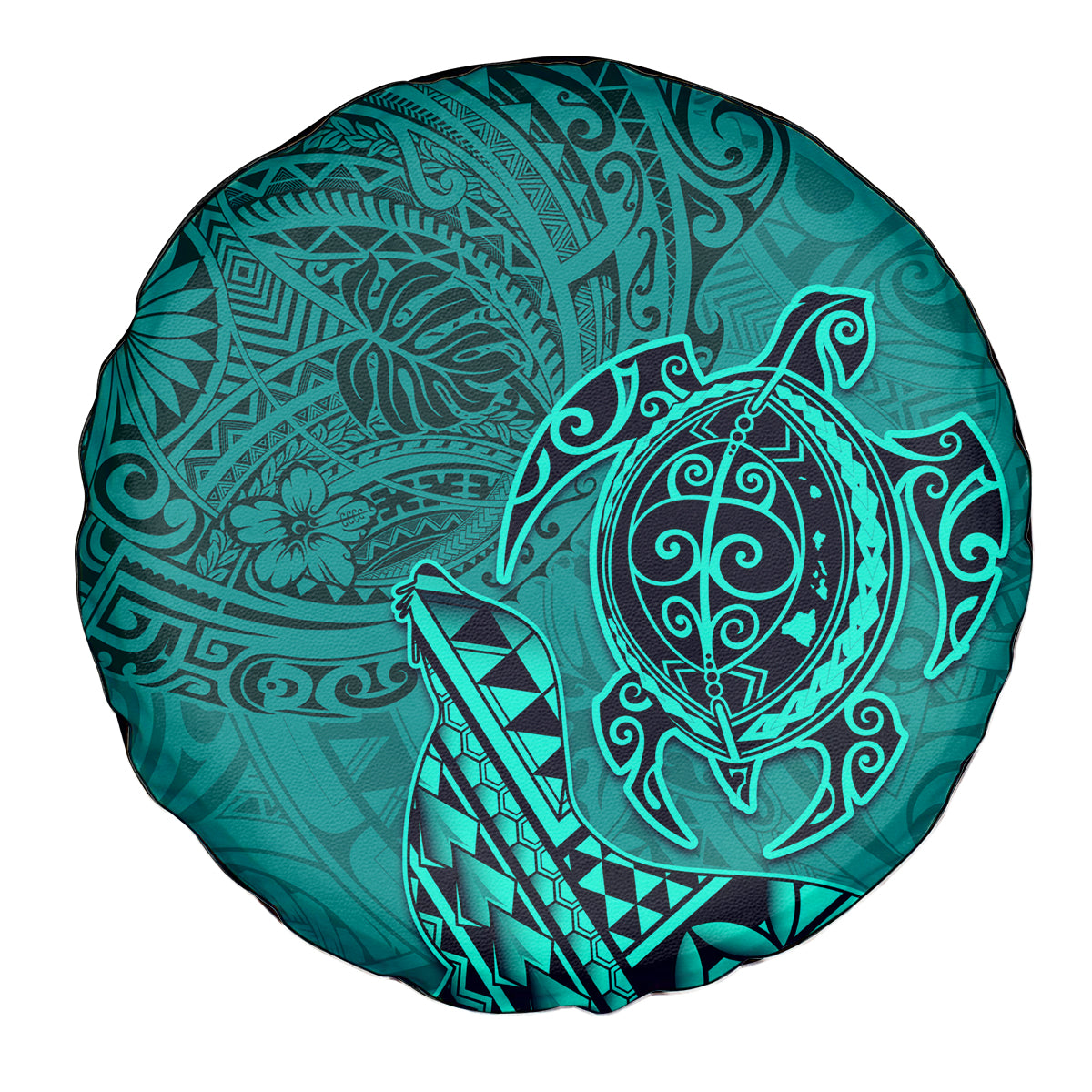 Hawaii Monk Seal and Dolphin Spare Tire Cover Polynesian Kakau Pattern Turquoise LT03 - Polynesian Pride