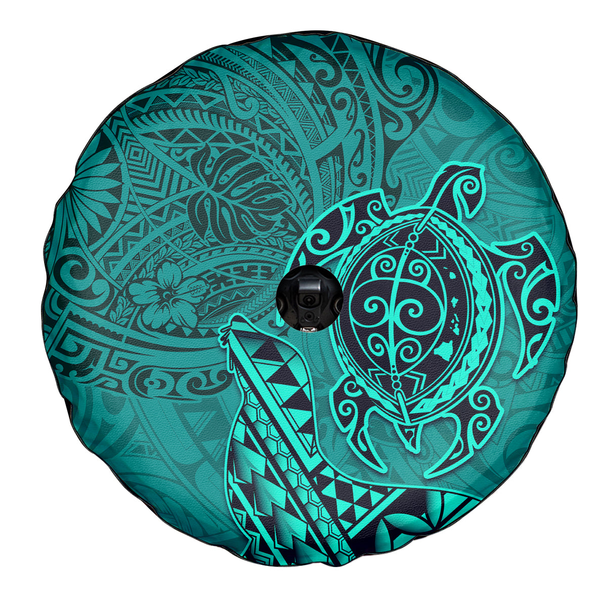 Hawaii Monk Seal and Dolphin Spare Tire Cover Polynesian Kakau Pattern Turquoise LT03 - Polynesian Pride