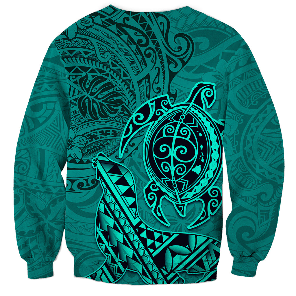 Hawaii Monk Seal and Dolphin Sweatshirt Polynesian Kakau Pattern Turquoise LT03 - Polynesian Pride