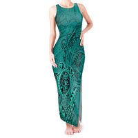 Hawaii Monk Seal and Dolphin Tank Maxi Dress Polynesian Kakau Pattern Turquoise LT03 Women Turquoise - Polynesian Pride