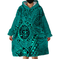 Hawaii Monk Seal and Dolphin Wearable Blanket Hoodie Polynesian Kakau Pattern Turquoise LT03 - Polynesian Pride