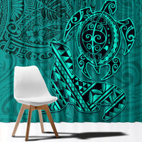 Hawaii Monk Seal and Dolphin Window Curtain Polynesian Kakau Pattern Turquoise LT03 - Polynesian Pride