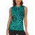 Hawaii Monk Seal and Dolphin Women Sleeveless Polo Shirt Polynesian Kakau Pattern Turquoise