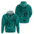 Hawaii Monk Seal and Dolphin Zip Hoodie Polynesian Kakau Pattern Turquoise