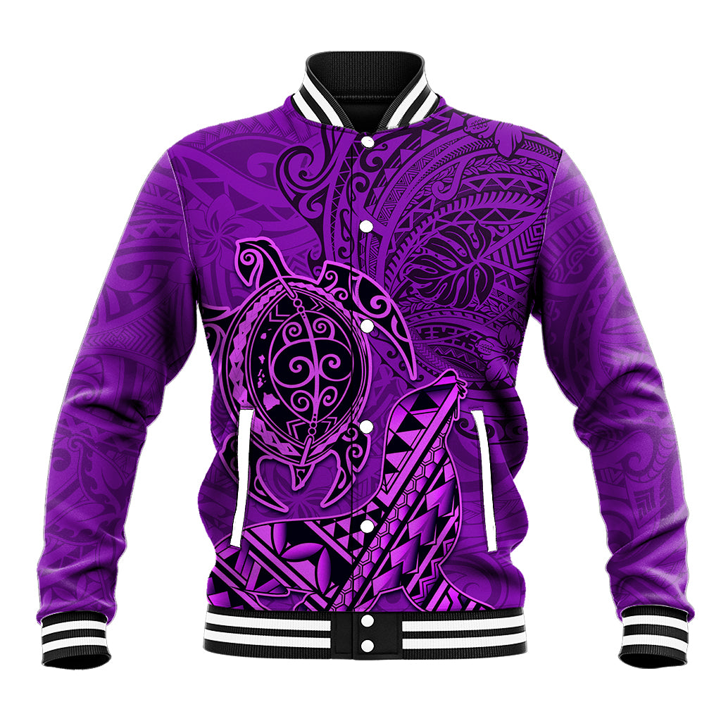 Hawaii Monk Seal and Dolphin Baseball Jacket Polynesian Kakau Pattern Purple LT03 Unisex Purple - Polynesian Pride