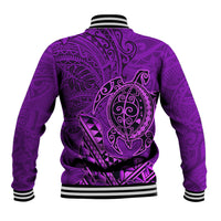 Hawaii Monk Seal and Dolphin Baseball Jacket Polynesian Kakau Pattern Purple LT03 - Polynesian Pride