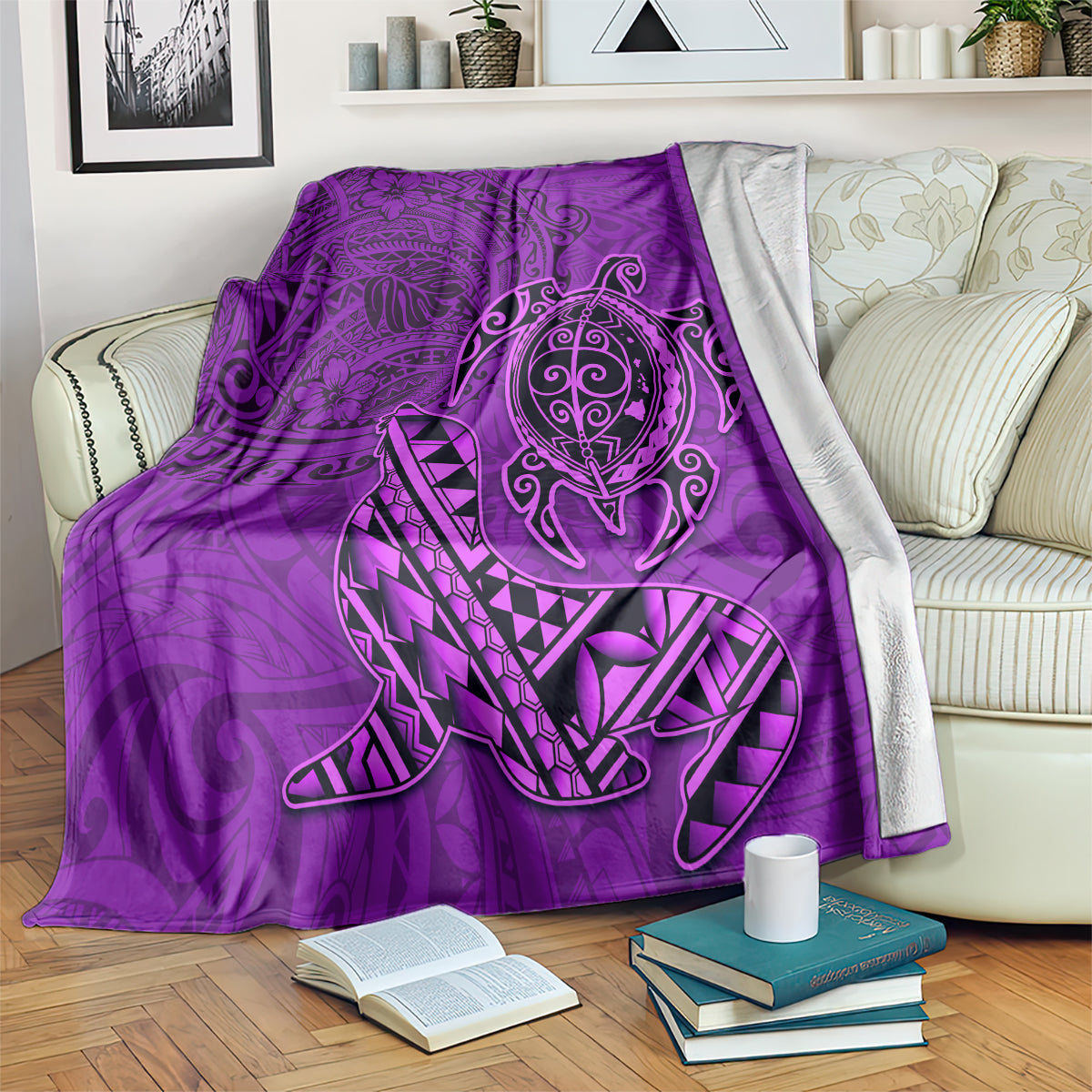 Hawaii Monk Seal and Dolphin Blanket Polynesian Kakau Pattern Purple LT03 Purple - Polynesian Pride