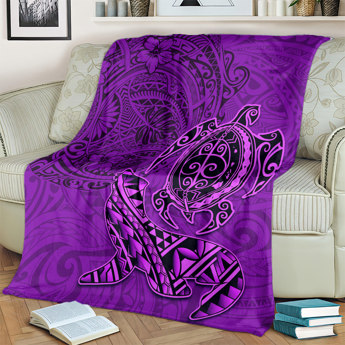 Hawaii Monk Seal and Dolphin Blanket Polynesian Kakau Pattern Purple LT03 - Polynesian Pride