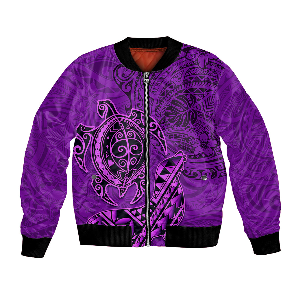 Hawaii Monk Seal and Dolphin Bomber Jacket Polynesian Kakau Pattern Purple LT03 Unisex Purple - Polynesian Pride