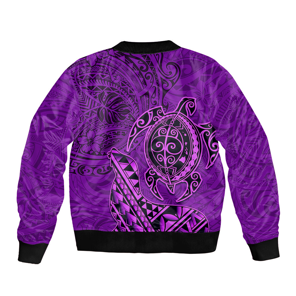 Hawaii Monk Seal and Dolphin Bomber Jacket Polynesian Kakau Pattern Purple LT03 - Polynesian Pride