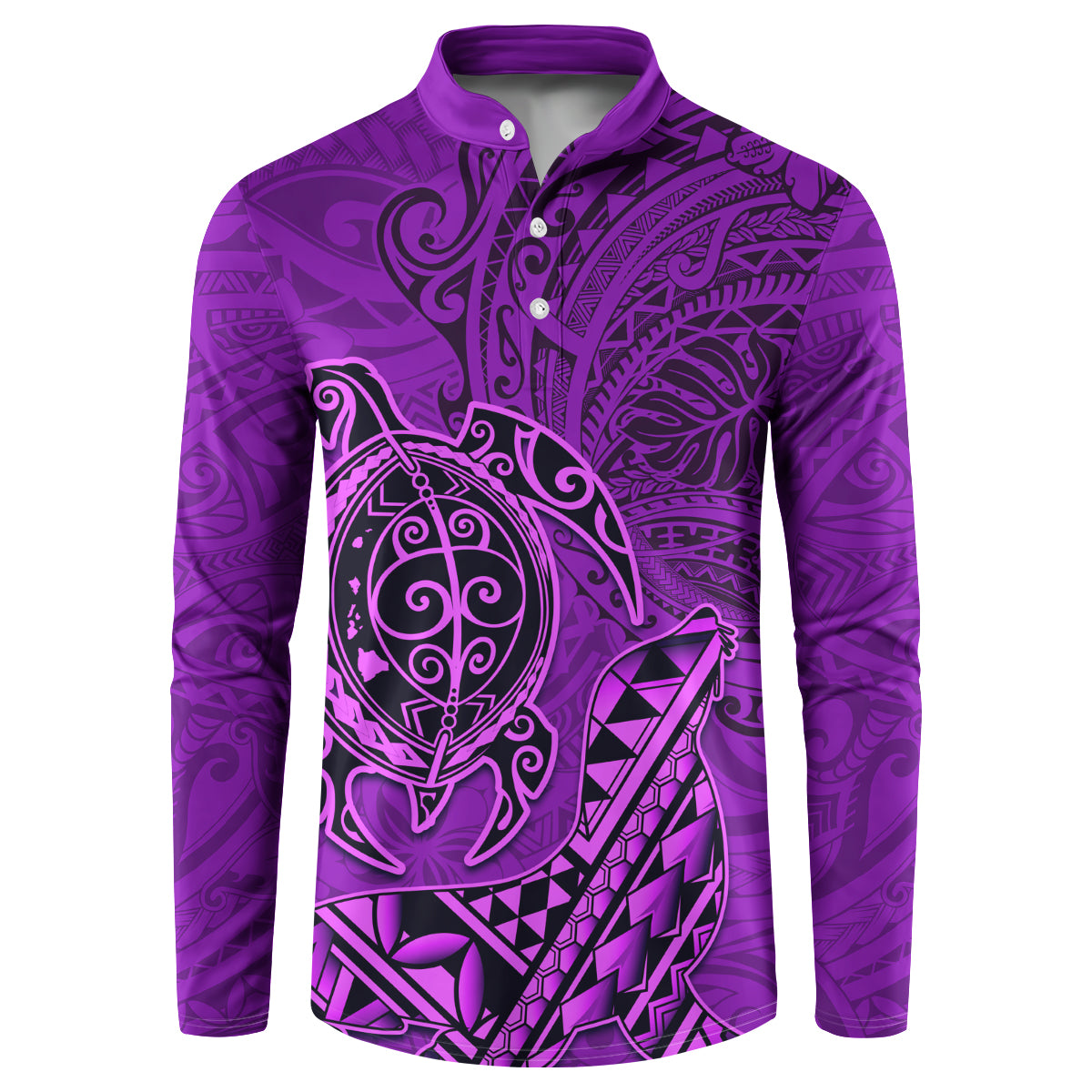 Hawaii Monk Seal and Dolphin Button Sweatshirt Polynesian Kakau Pattern Purple LT03 Purple - Polynesian Pride