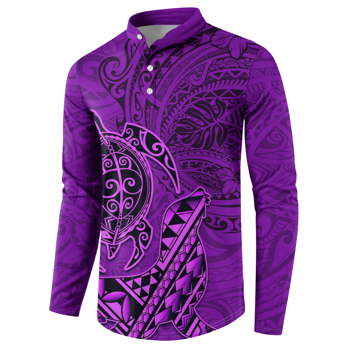 Hawaii Monk Seal and Dolphin Button Sweatshirt Polynesian Kakau Pattern Purple LT03 - Polynesian Pride