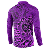 Hawaii Monk Seal and Dolphin Button Sweatshirt Polynesian Kakau Pattern Purple LT03 - Polynesian Pride