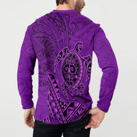Hawaii Monk Seal and Dolphin Button Sweatshirt Polynesian Kakau Pattern Purple LT03 - Polynesian Pride