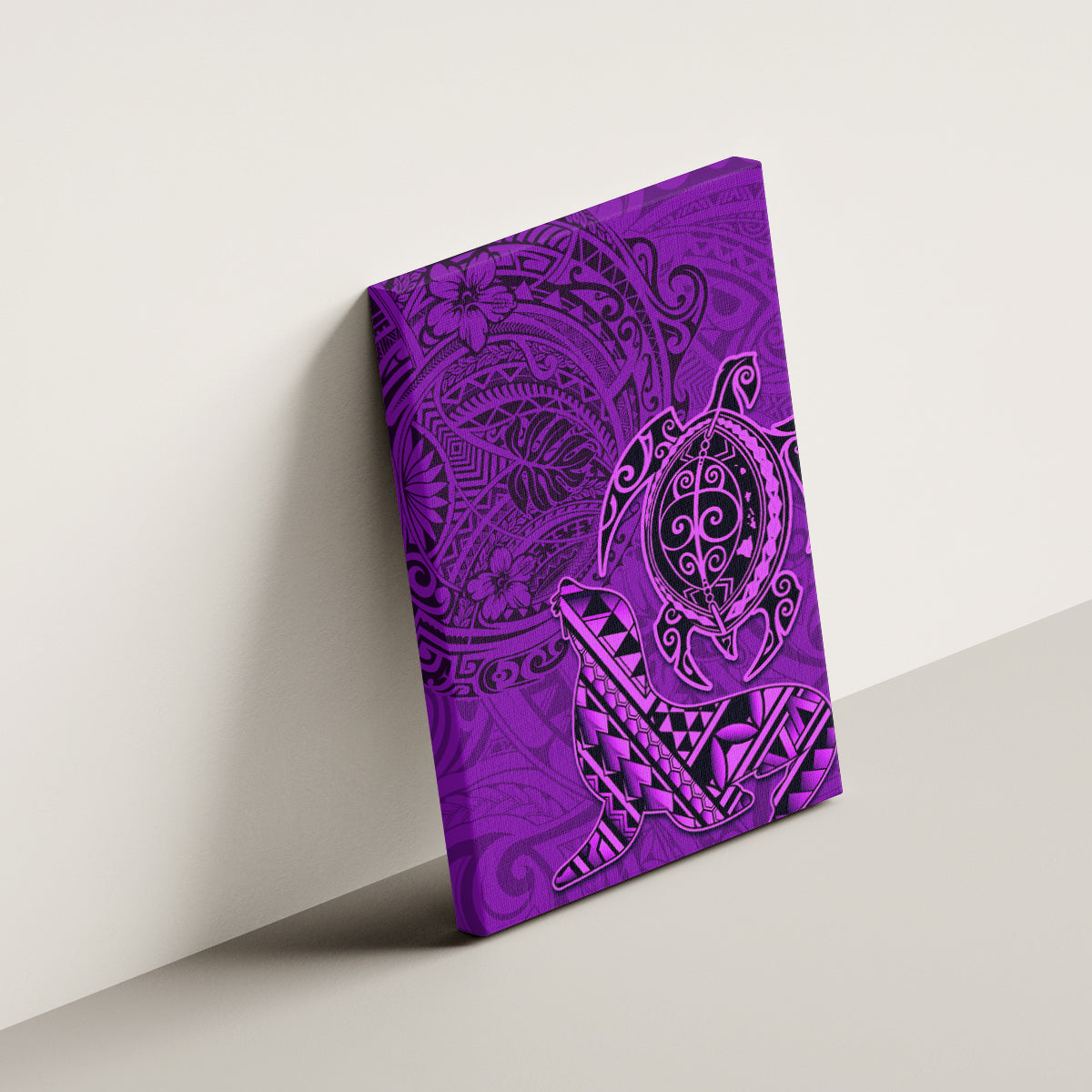 Hawaii Monk Seal and Dolphin Canvas Wall Art Polynesian Kakau Pattern Purple LT03 - Polynesian Pride