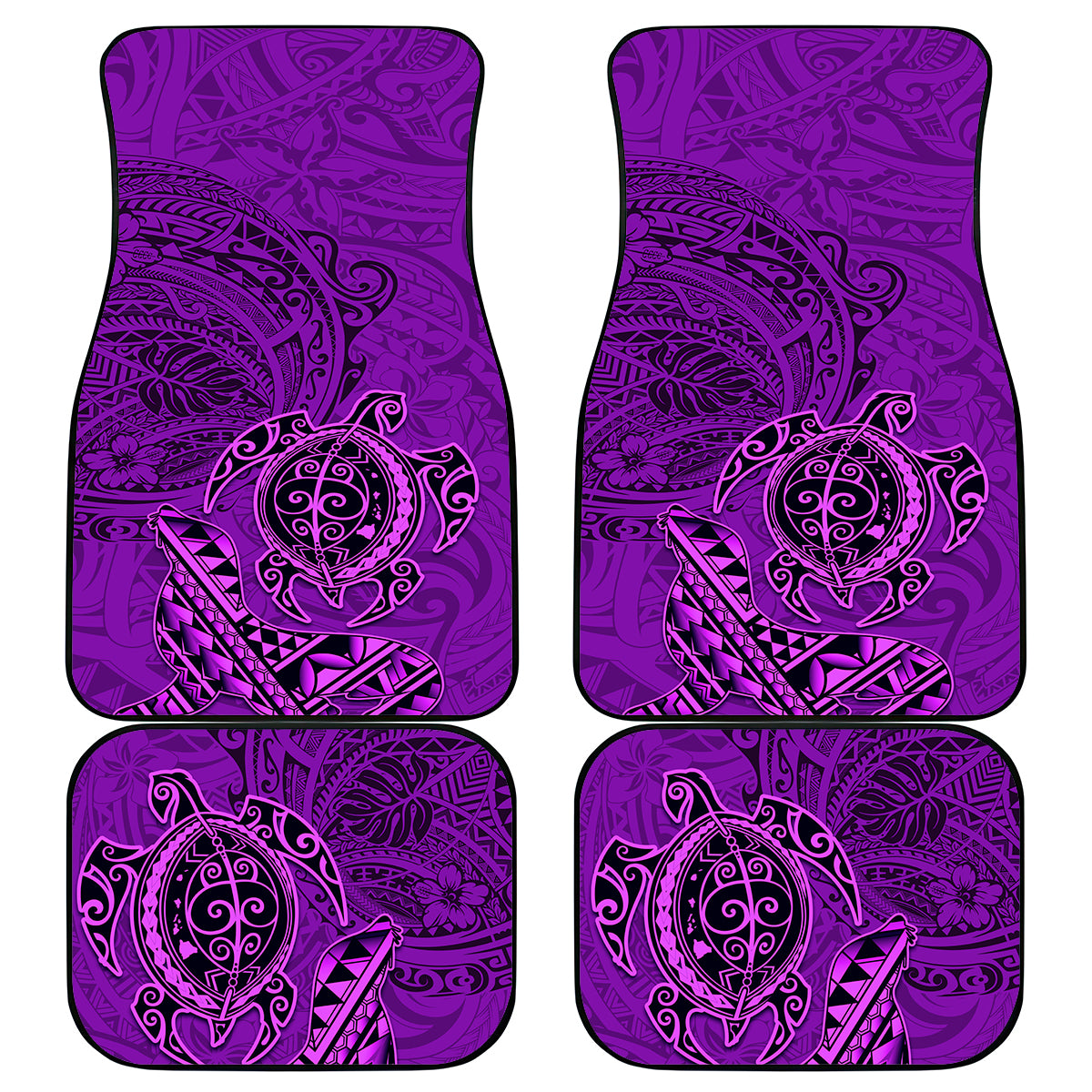Hawaii Monk Seal and Dolphin Car Mats Polynesian Kakau Pattern Purple