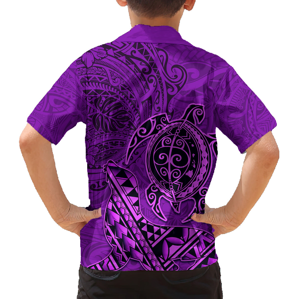 Hawaii Monk Seal and Dolphin Family Matching Long Sleeve Bodycon Dress and Hawaiian Shirt Polynesian Kakau Pattern Purple LT03 - Polynesian Pride